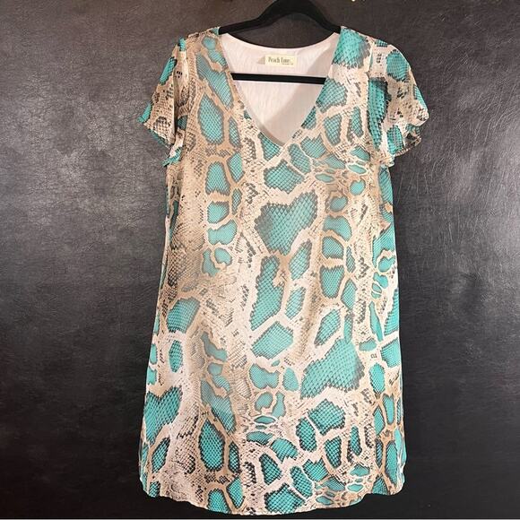 Peach‎ Love California Turquoise Snakeskin Print Dress Size Small - Picture 1 of 7